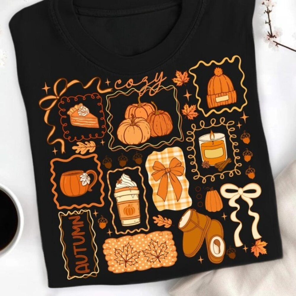 Cozy Season Girly Fall Tee, Lace Fall Cozy Season Bow T-shirt